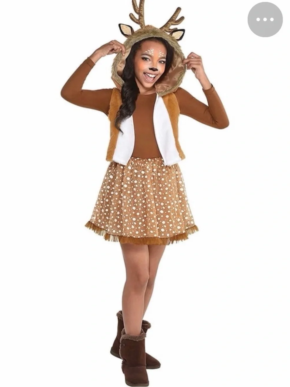 Girls Brown Deer Costume with Hooded Antlers size 8-10